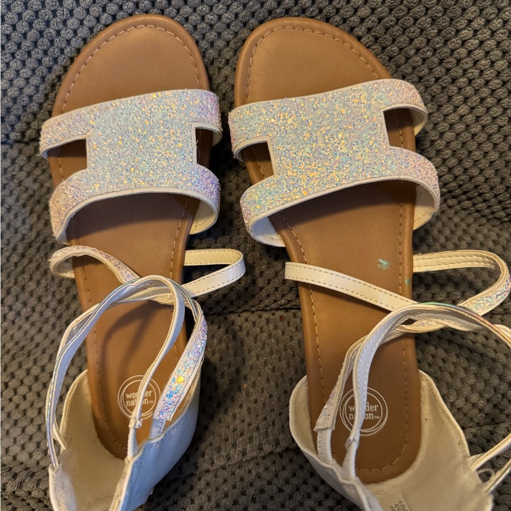 Wonder Nation Glittery White and Tan Kids Sandals